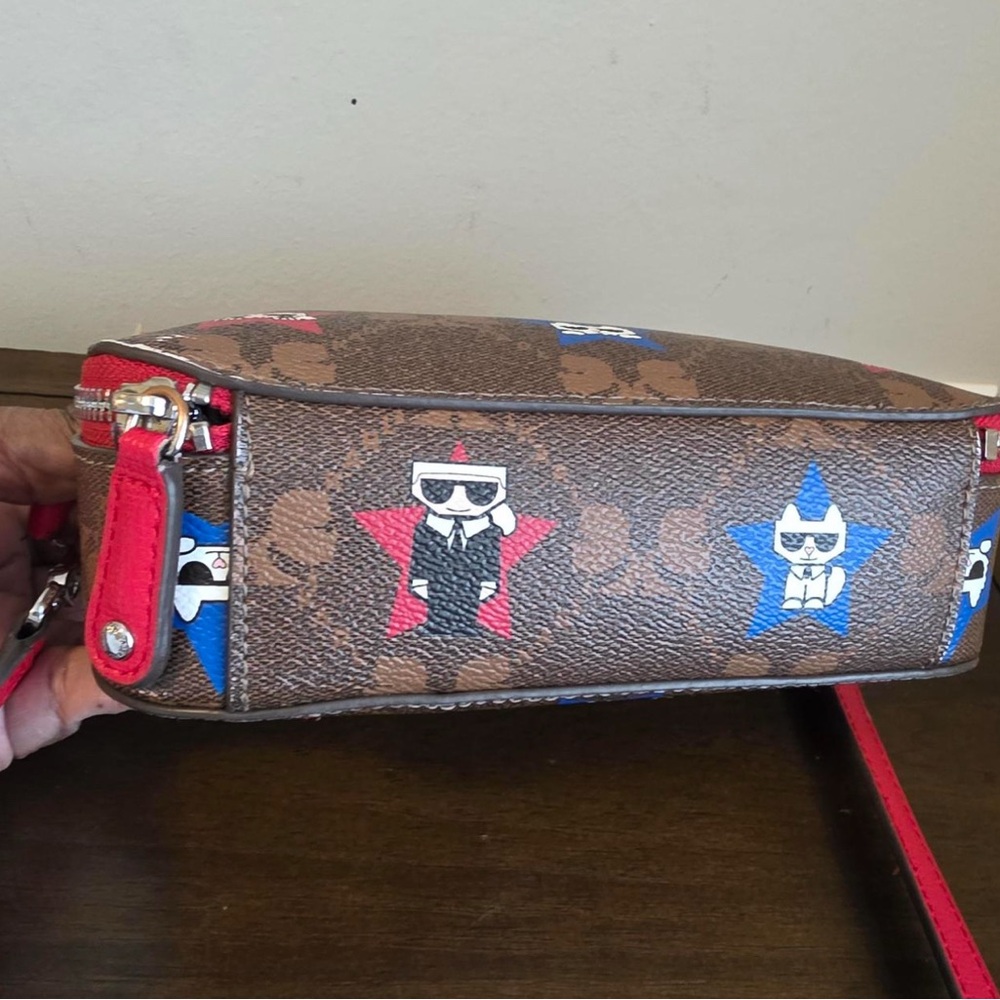 Karl Lagerfeld Brown Crossbody Bag with Red and Blue Accents - Picture 4 of 6